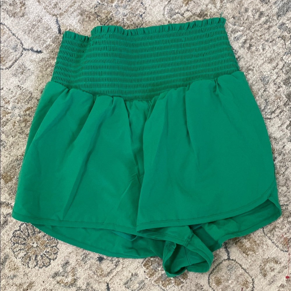Aerie High Waist Green Pleated Shorts